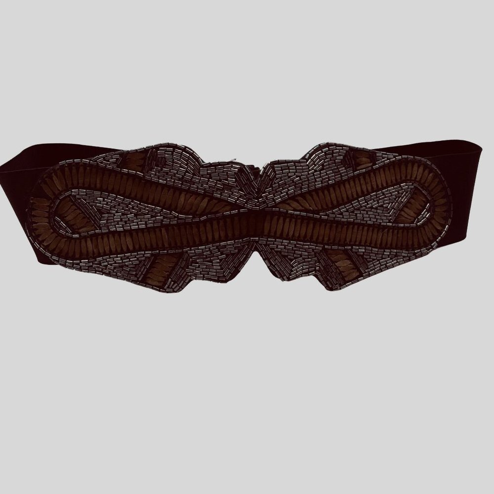 Ecote Beaded Elastic Waist Belt Snap Closure & Metallic Accents Women Medium